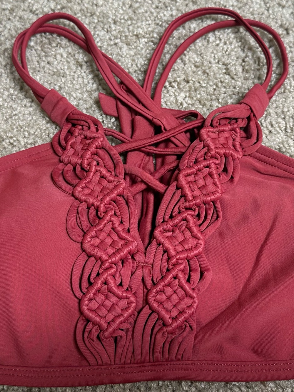 Women’s Maroon Macramé Halter Bikini Top